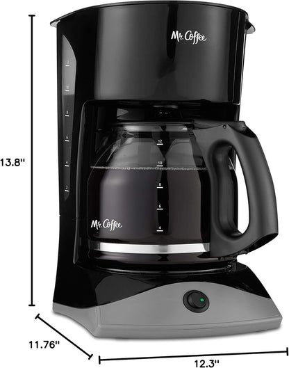 Mr. Coffee 12-Cup Black Coffee Maker - Auto Pause Feature & Glass Carafe for Home & Office