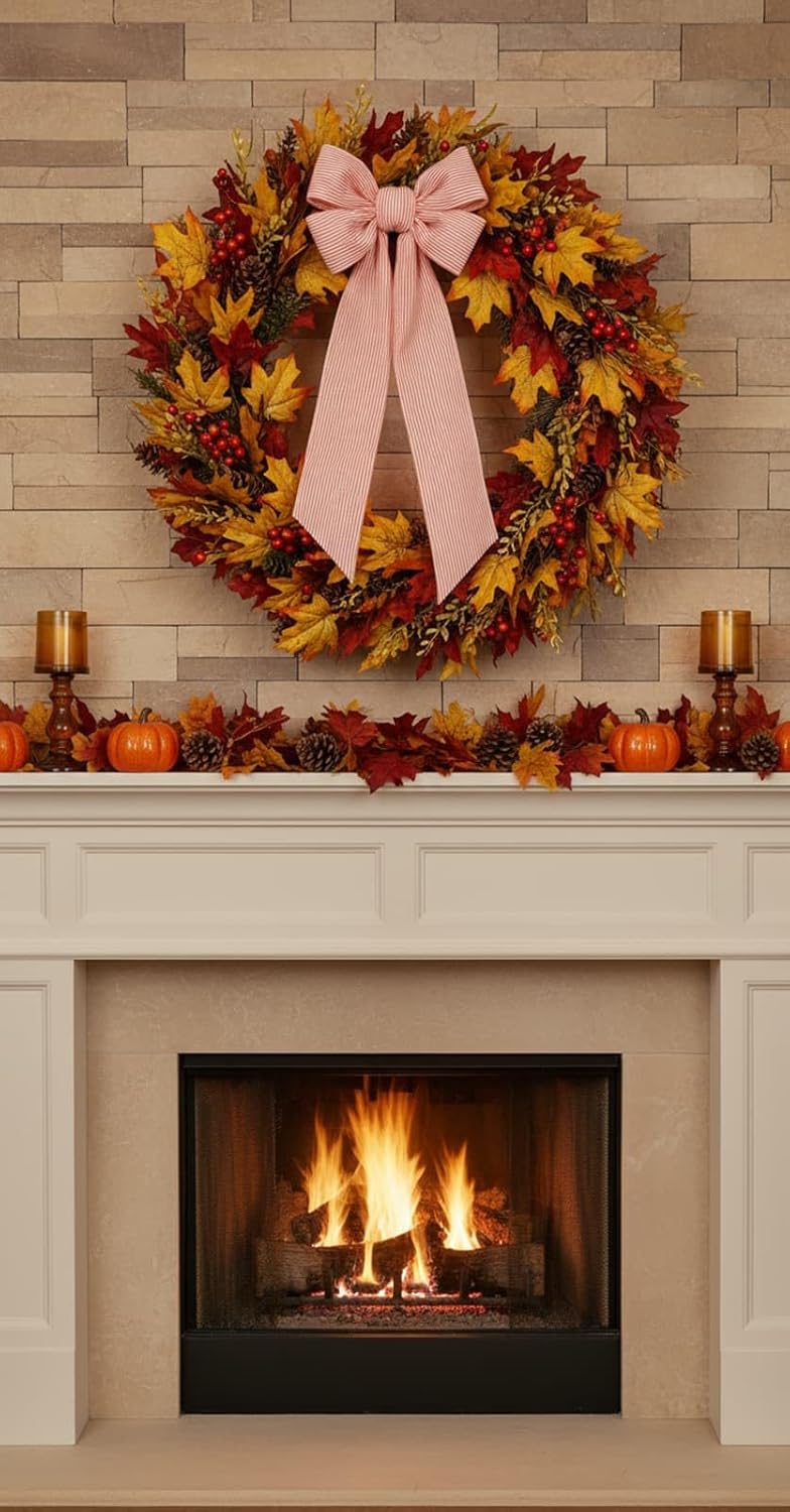 Orange Striped Wreath Sash Set by [Brand Name] - 2 Pack Modern Ribbon Bow for Fall Thanksgiving Decor | 5.12" Wide x 54.33" Each