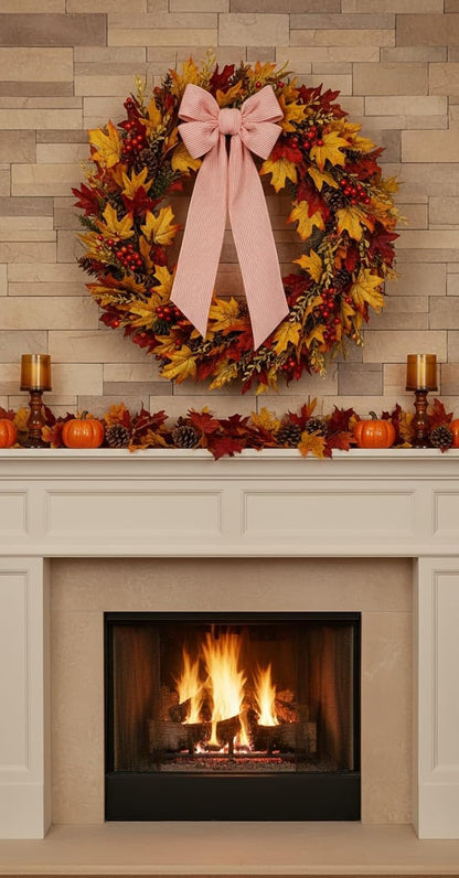Orange Striped Wreath Sash Set by [Brand Name] - 2 Pack Modern Ribbon Bow for Fall Thanksgiving Decor | 5.12" Wide x 54.33" Each