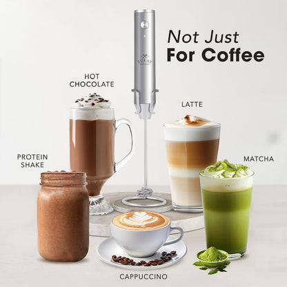 Zulay Kitchen Rechargeable Milk Frother - Powerful 2-Speed Motor, 2000mAh Battery | Handheld Mixer for Latte, Cappuccino & Matcha - Silver