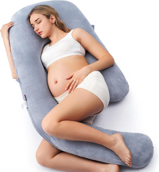 Momcozy Pregnancy Pillow - Dreamlign U Pro Maternity Pillow with Adjustable Leg Support | 50-72 Inch Full Body Comfort for Pregnant Women