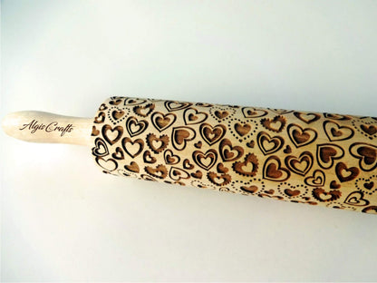 HEARTS EMBOSSING ROLLING PIN WOODEN ROLLING PIN for EMBOSSED COOKIES with LOVE HEARTS