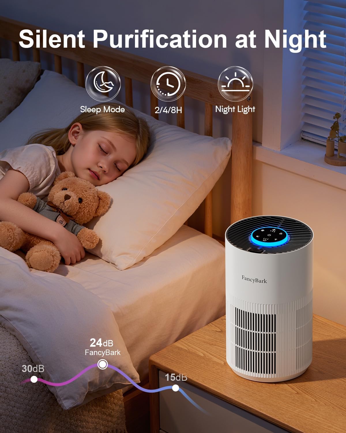 Skiennix H14 True HEPA Air Purifier - Ultra-Quiet Bedroom Cleaner for Up to 1250 Ft² | White with Aroma Function