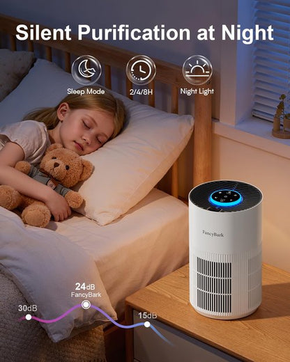 FancyBark Air Purifiers for Home Bedroom Up to 1250 Ft², H14 True HEPA Room Air Purifiers for Bedroom With Sleep Mode Light Mode & Aroma Function Air Cleaner Smoke Odor Dust Pollen Pet Dander (White)