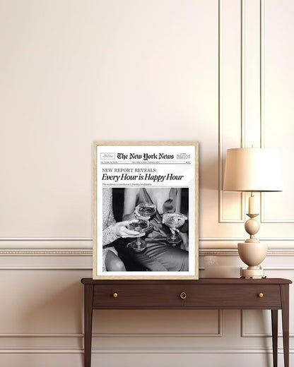 iHery Black Wall Art Print - Trendy Happy Hour New York Design | 12x16in Unframed Canvas Decor