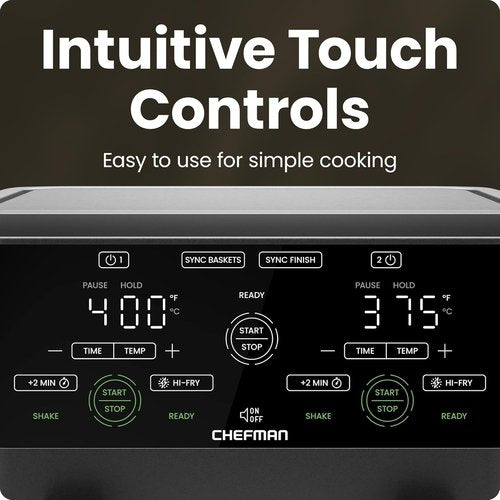 CHEFMAN 6 Quart Dual Basket Air Fryer - Easy View Windows, Sync Finish, Auto Shutoff | Black