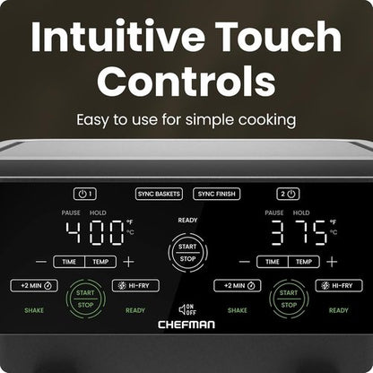 CHEFMAN 6 Quart Dual Basket Air Fryer - Easy View Windows, Sync Finish, Auto Shutoff | Black