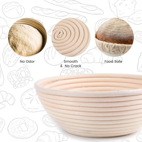 DOYOLLA Sourdough Proofing Baskets - Professional Dough Proofing Bowls Kit with Cloth Liner | 8.5-Inch Round Set of 2