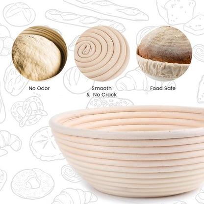 DOYOLLA Sourdough Proofing Baskets - Professional Dough Proofing Bowls Kit with Cloth Liner | 8.5-Inch Round Set of 2