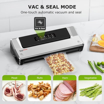 Bonsenkitchen Vacuum Sealer Machine - Compact Food Sealer for Meal Prep & Storage | 5 Bags Included, Silver