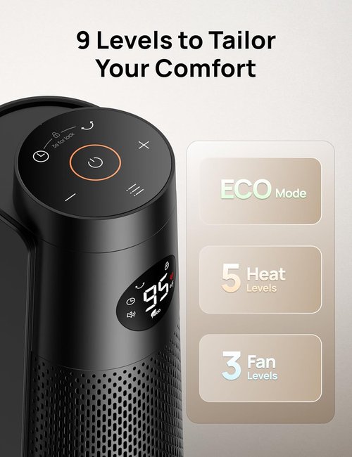 DREO Space Heater - Large Room Electric Heater with Remote & 120° Oscillation | Quiet 25dB, 8 Safety Features, Adjustable Thermostat