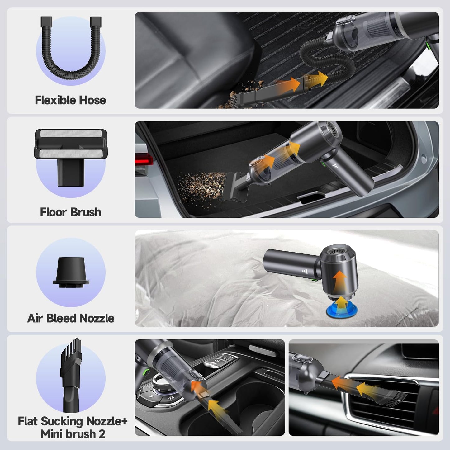 Skiennix Portable Cordless Car Vacuum - 24000PA High Power Suction, Mini Handheld Cleaner | Rechargeable & One-Touch Empty