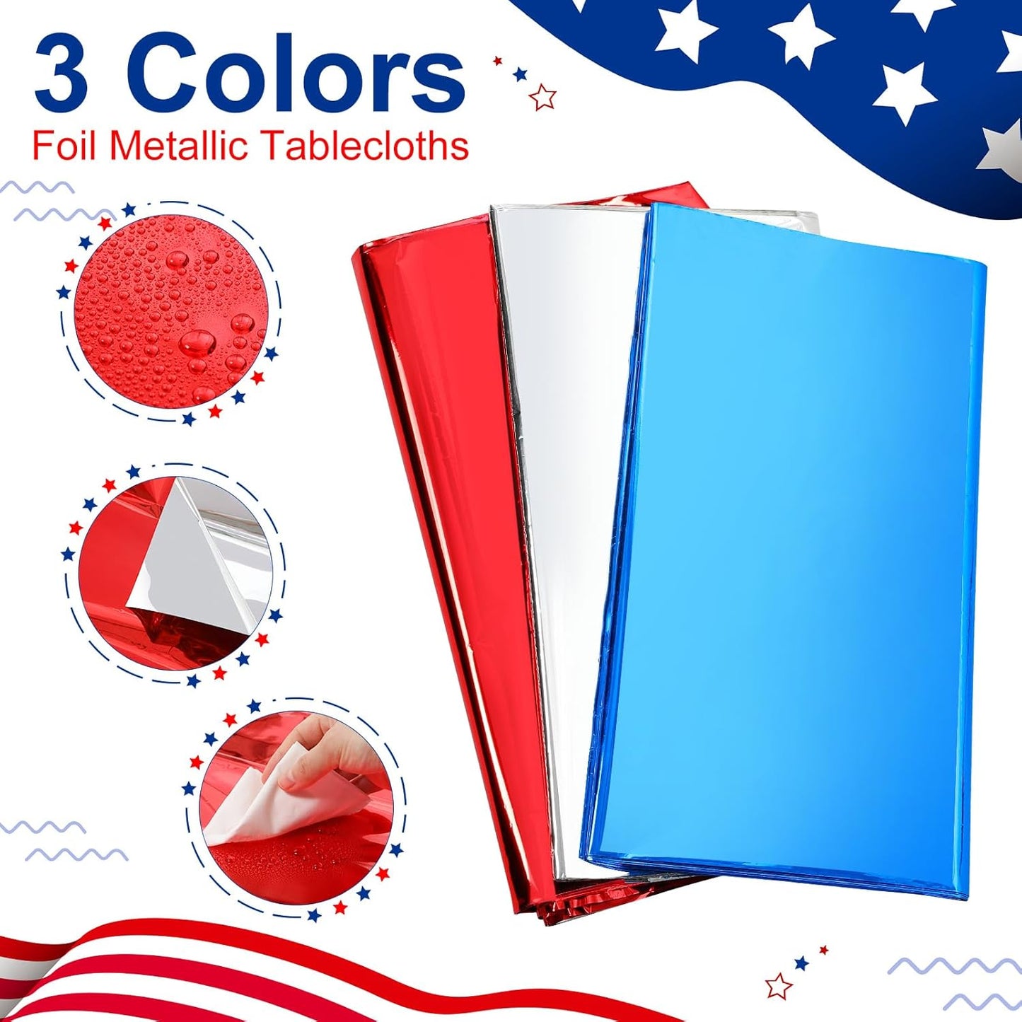 Regine Switzerland 4th of July Tablecloths - Patriotic Foil Design | 54 x 108 Inch Rectangle for Celebrations