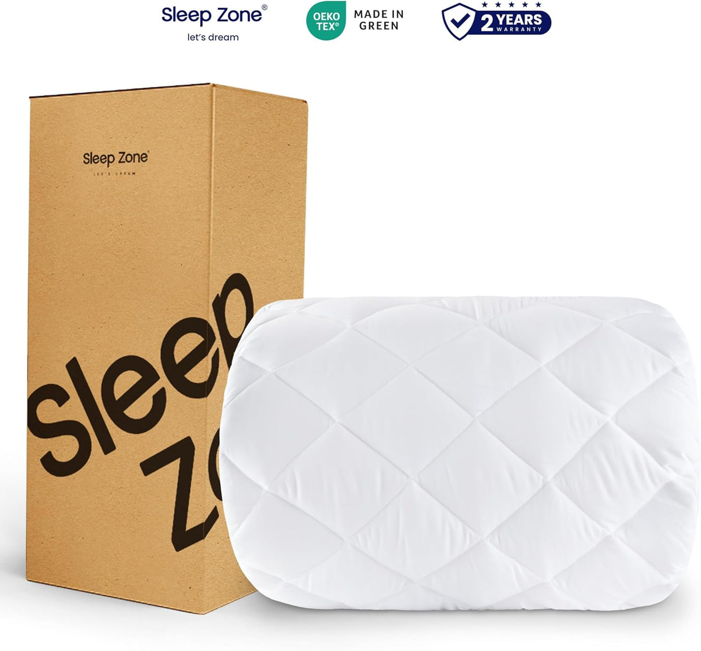 Sleep Zone Mattress Cover - Queen Size Quilted Fitted Protector | Deep Pocket Stretches Up to 21 Inches, Breathable Topper (White, 60x80)
