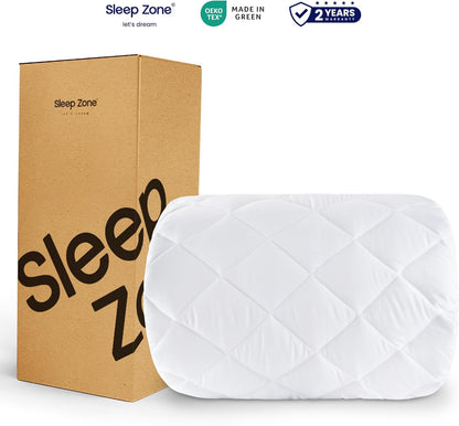 Sleep Zone Mattress Cover - Queen Size Quilted Fitted Protector | Deep Pocket Stretches Up to 21 Inches, Breathable Topper (White, 60x80)