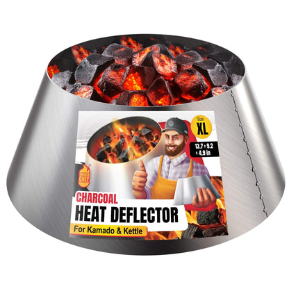Smoker Chef Charcoal Heat Deflector - XL (XLarge) Stainless Steel BBQ Whirlpool for BGE XL & Big Joe - 13.7 Inches Base - 9.2 Inches Top - 4.9 In High - Slow and Sear Grill Accessories - Cone Shape