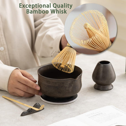 Ochcahser Matcha Whisk Set, Matcha Bowl with Spout and Coaster, Matcha Whisk and Holder, Sifter, Scoop, Spoon, Cleaning Brush - 10 Pcs Complete Ceramic Matcha Kit