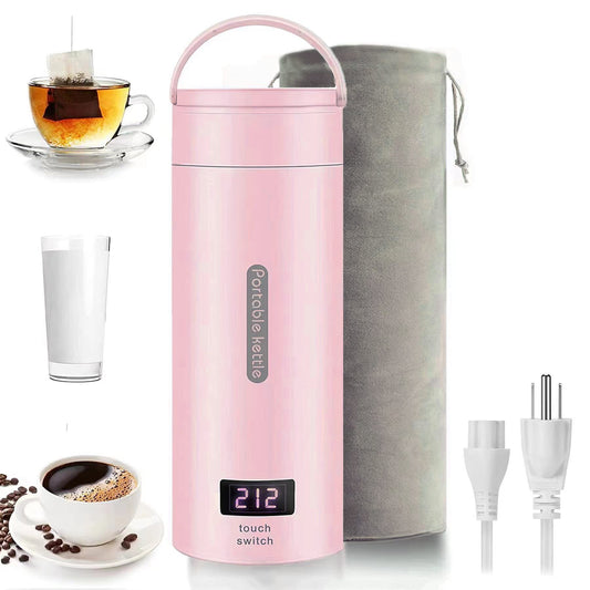 Travel Electric Kettle Small Portable Electric Kettle, 380ML Mini Tea Kettle with 4 Variable Presets, 304 Stainless Steel Travel Water Boiler for Coffee Tea, Auto Shut-Off & Boil Dry Protection (Pink)