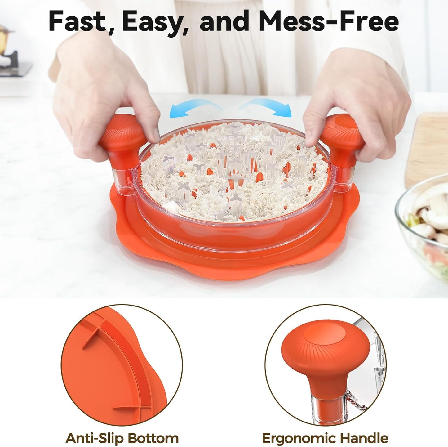 Ukeetap 10" Pro Chicken Shredder Tool - BPA-Free Ergonomic Meat Grinder with Anti-Slip Base | Orange
