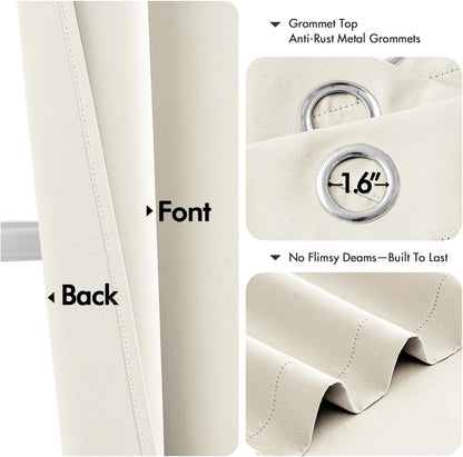 MIULEE Blackout Curtains - Thermal Insulated Room Darkening Drapes, 45-Inch Length, 2 Panels, Cream
