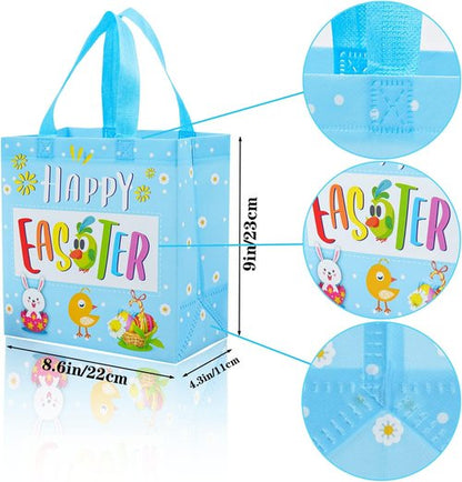 JWSCYSY 6Pcs Easter Non-woven Bags with Handle, Happy Easter Gift Bags for Kids, Treat Bags Rabbit Bunny, Reusable Easter Goodie Bags-Waterproof