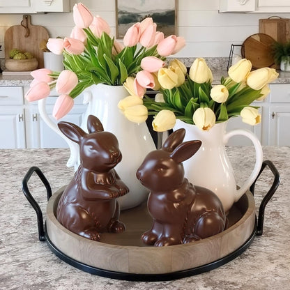 Zesua Easter Decorations | Set of 2 Elegant Ceramic Bunny Figurines for Spring Home Decor