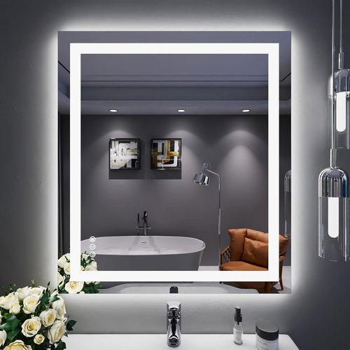 LOAAO LED Bathroom Mirror - 32"X36" Dimmable, Anti-Fog, Backlit & Front Lit | Tempered Glass, ETL Listed