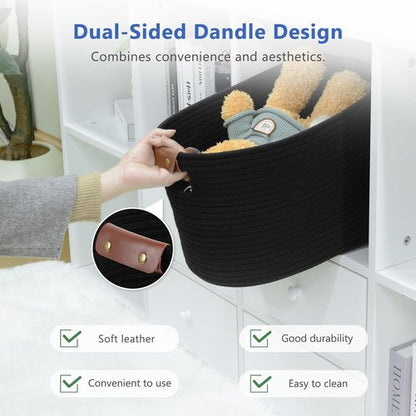 ECDYQXVU Cotton Rope Basket - Woven Storage Baskets with Handles | 15x10x9 Inch | Black (3-Pack)