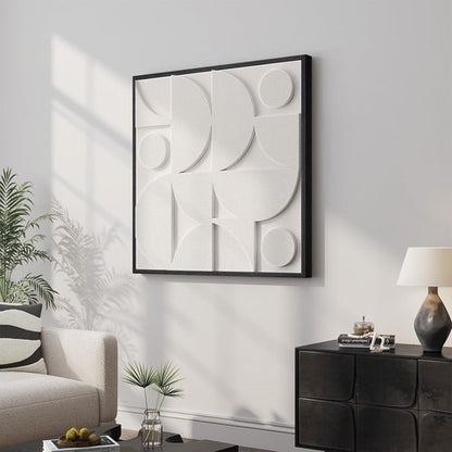 Large 3D Textured Wall Art by [Brand Name] - Modern Geometric Sandstone Design | 30x30 In White Abstract Decor