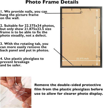JCJMY 22.375x34 Black Picture Frame - Versatile Wall Hanging for Posters & Photos | Horizontal & Vertical Formats
