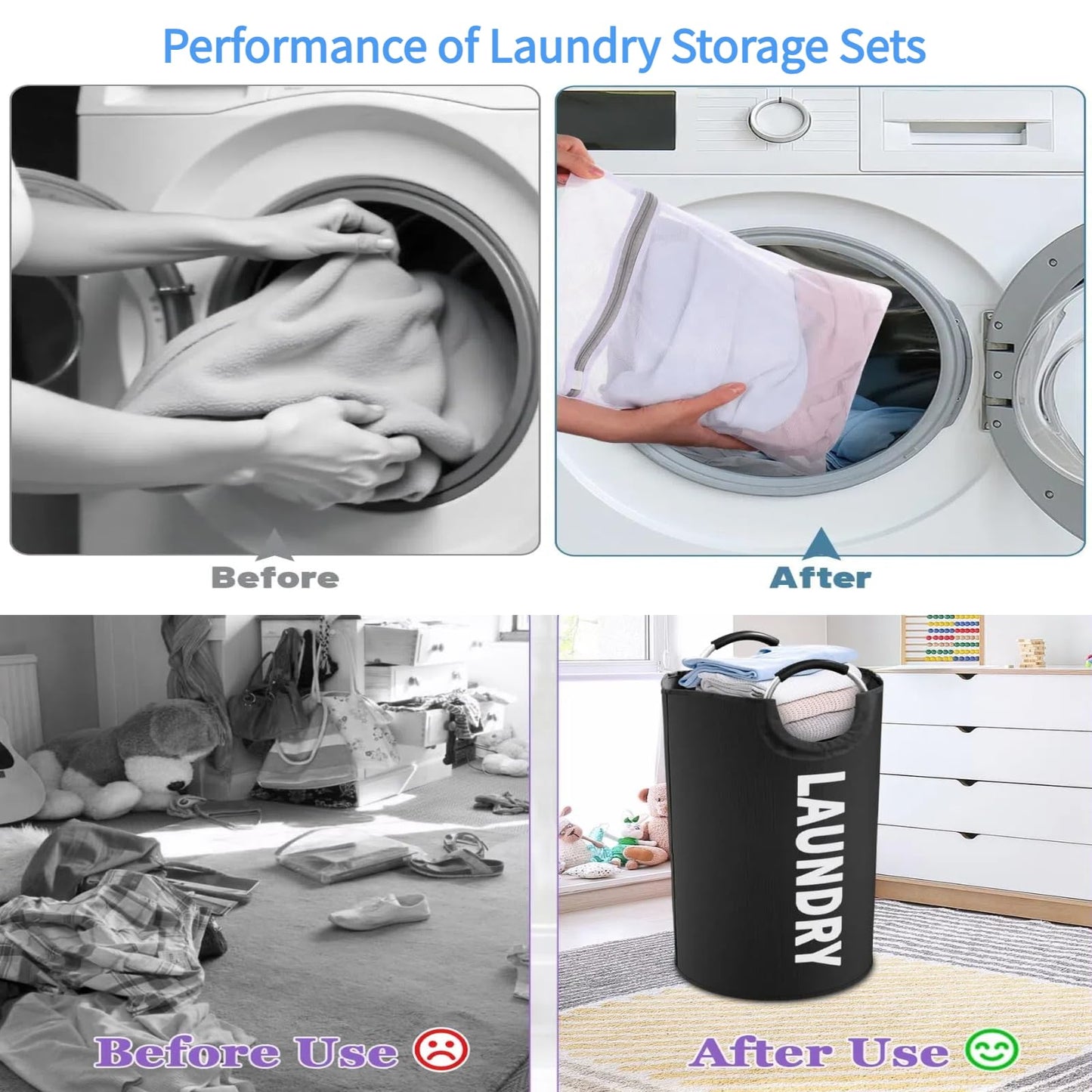 Umiciaga 90L Laundry Basket, Storage Basket,Waterproof Laundry Hamper, Laundry Bag with Padded Handles, Clothes Hamper，Collapsible Laundry Basket Easy Storage;Includes 2 mesh laundry bags（16x12in）