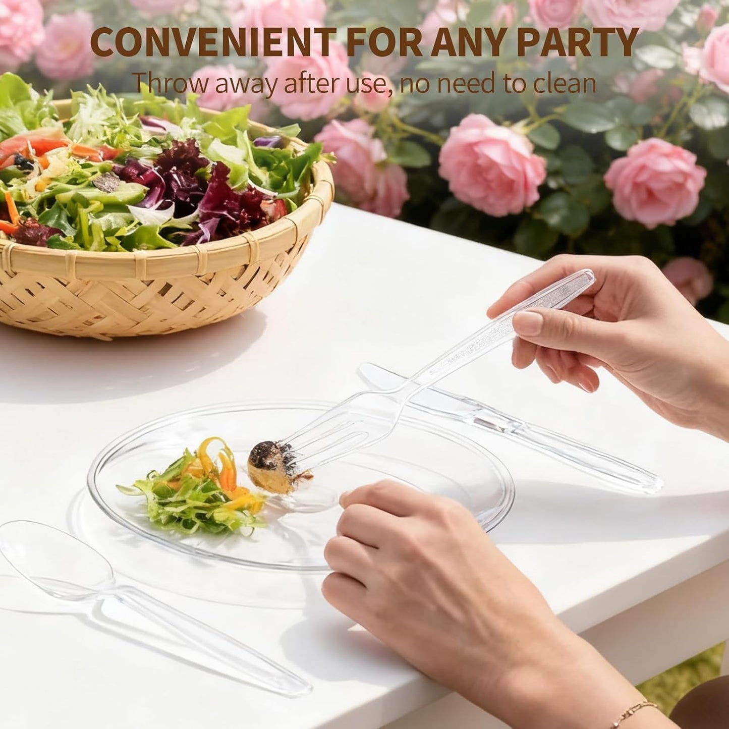 Skiennix 180 Count Heavy Duty Clear Plastic Forks - Durable, BPA-Free & Heat Resistant Utensils for Events