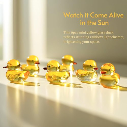 H&D Hyaline & Dora Mini Yellow Glass Duck Figurines - 6 Pcs Crystal Animal Sculptures for Home Decor | 1.3 x 1 Inch