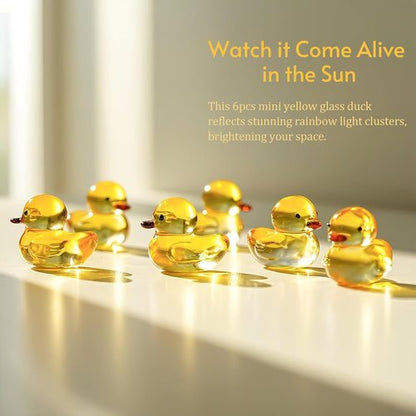 H&D Hyaline & Dora Mini Yellow Glass Duck Figurines - 6 Pcs Crystal Animal Sculptures for Home Decor | 1.3 x 1 Inch