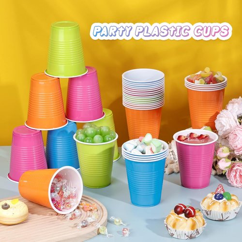 KesaPlan 100PCS Colorful 18 oz Plastic Cups - Disposable Rainbow Drinking Cups for Parties