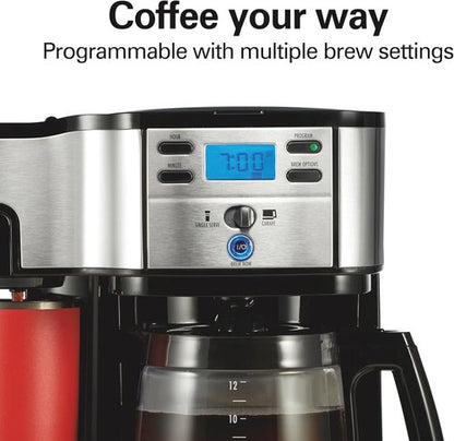Hamilton Beach 2-Way Programmable Coffee Maker - 12 Cup Glass Carafe & Single Serve, Black/Silver