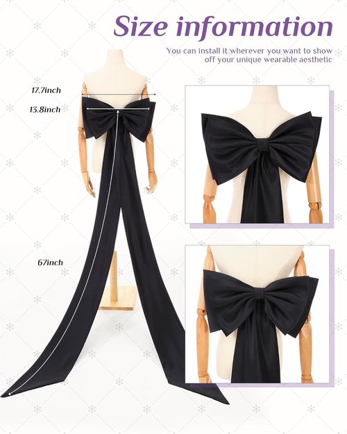 Chuarry Extra Long 67" Satin Big Bow Waist Sash Belt - Detachable Train for Bride's Formal Wedding Dress