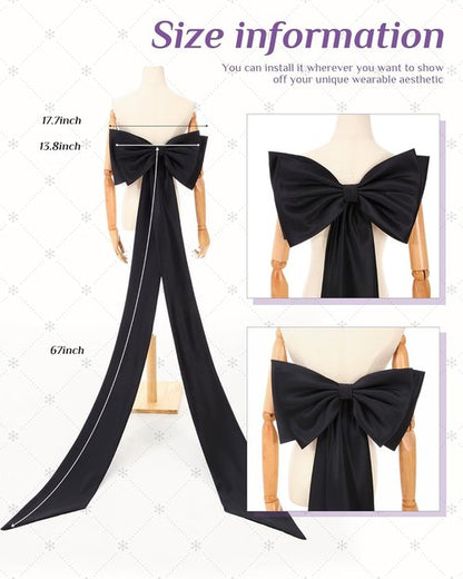 Chuarry Extra Long 67" Satin Big Bow Waist Sash Belt - Detachable Train for Bride's Formal Wedding Dress