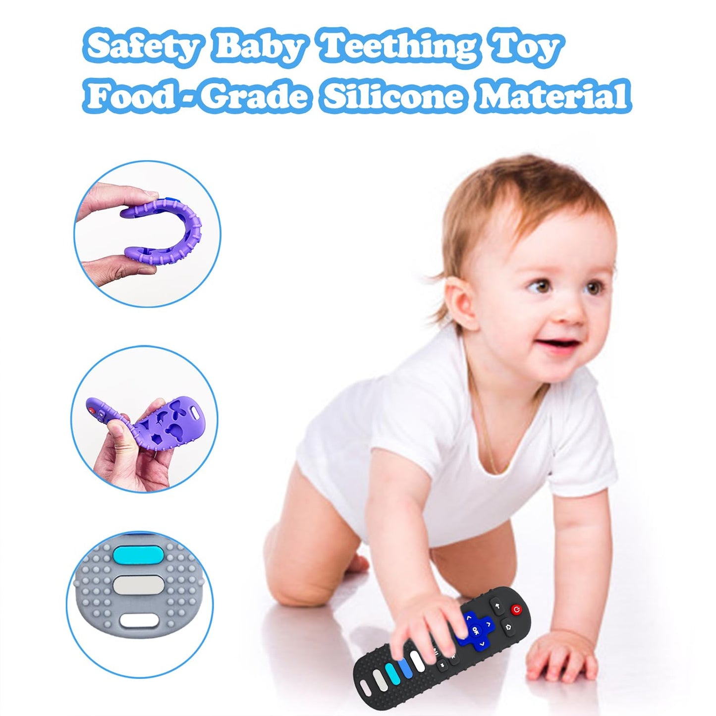 ROBBEAR Baby Teething Toys - Food Grade Silicone Teether in TV Remote Shape | BPA Free, Pink & Blue
