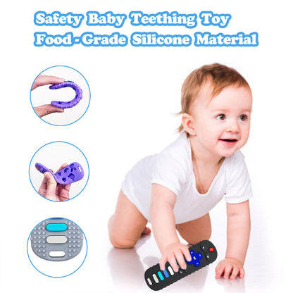 ROBBEAR Baby Teething Toys - Food Grade Silicone Teether in TV Remote Shape | BPA Free, Pink & Blue