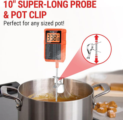 TempPro Waterproof Digital Candy Thermometer - Instant Read 10" Long Probe for Cooking, Grilling & BBQ