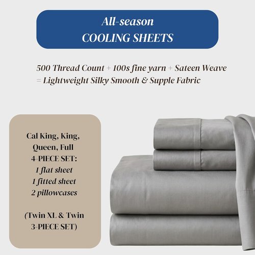 Beckham Hotel Collection King Size Sheet Set - 100% Cotton Sateen, Silky Smooth, 16” Deep Pocket | Gray, 4-Piece