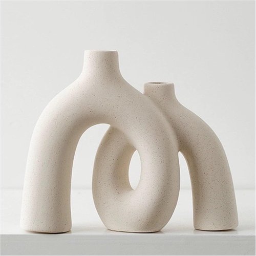 Hug Donut Decorative Vase Set - Modern Nordic Boho Style Matte Ceramic Vases for Home Decor | Cream White