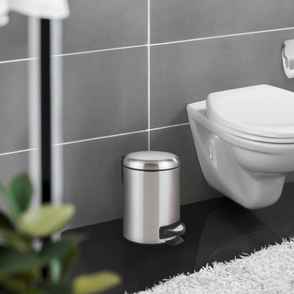 WENKO Stainless Steel Small Trash Can - 0.79 Gal Bathroom Garbage Bin with Lid & Pedal | Easy Close Design