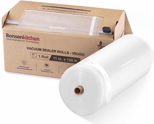 Bonsenkitchen Vacuum Sealer Bags Rolls - 11” x 150’ | BPA-Free, Easy Cut & Seal for Meal Prep & Sous Vide Cooking