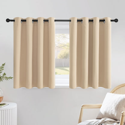 NICETOWN Biscotti Beige Cafe Curtains 36 inches Long, Grommet Thermal Drapes Room Darkening Short Window Treatments for Bathroom, 2 Panels, W52 x L36