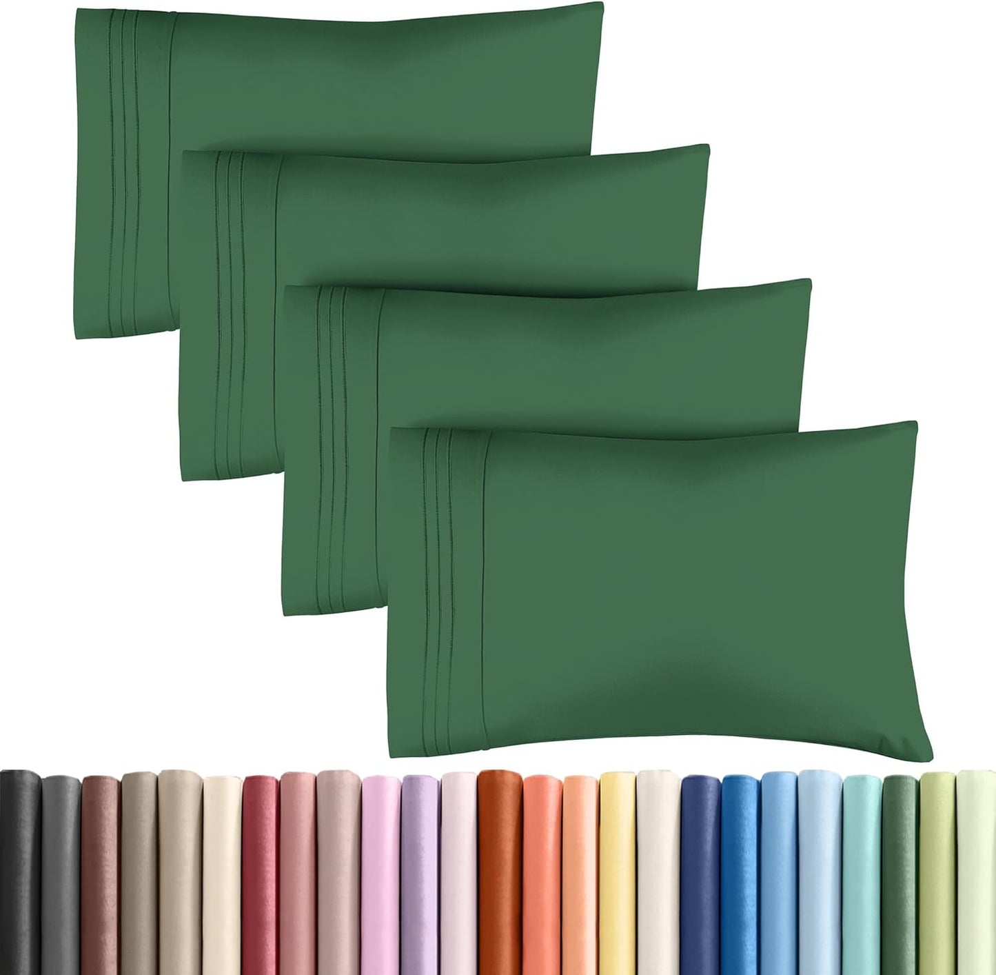 Skiennix Queen Pillow Cases Set of 4 - Ultra Soft Hotel Quality Covers - Wrinkle Free & Fade Resistant - Emerald Green