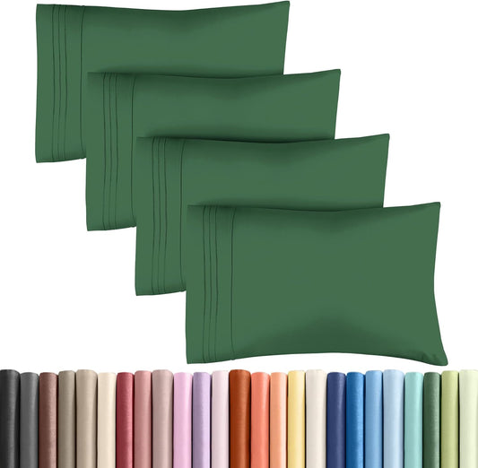Skiennix Queen Pillow Cases Set of 4 - Ultra Soft Hotel Quality Covers - Wrinkle Free & Fade Resistant - Emerald Green