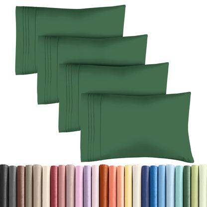 Queen Pillow Cases Set of 4 - Ultra Soft Hotel Quality Pillowcase Covers - Comfy, Cozy & Wrinkle Free - Shrinkage and Fade Resistant - Machine Washable Pillow Protectors - 4 Piece Set - Emerald Green