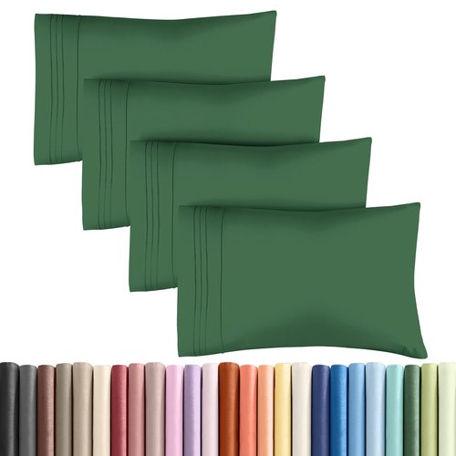 King Pillow Cases Set of 4 - Ultra Soft Hotel Quality Pillowcase Covers - Comfy, Cozy & Wrinkle Free - Shrinkage and Fade Resistant - Machine Washable Pillow Protectors - 4 Piece Set - Emerald Green